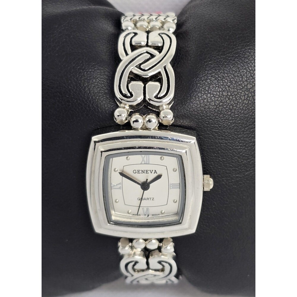 Women's Geneve Square Silver Tone Dial Case Pink Leather Strap Watch 04 - Picture 4 of 9